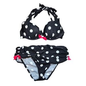 VENUS Black Bikini with White Dots and Pink Bows